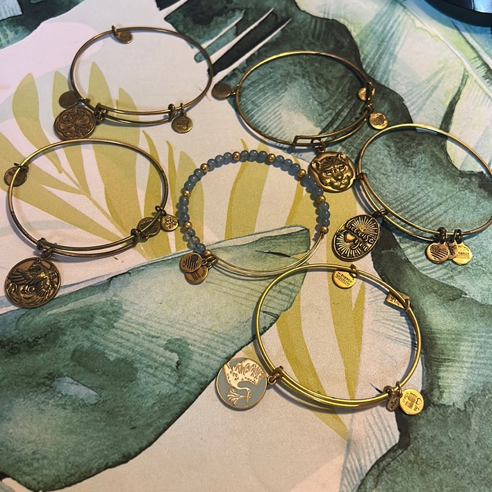 6 Alex and Ani Gold Bracelets
